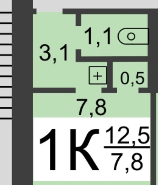 Продаётся 1-комнатная квартира, 12.5 м²