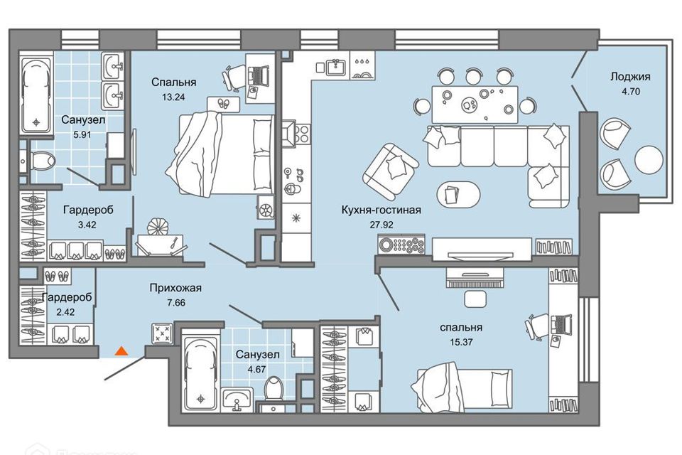 Продаётся 2-комнатная квартира, 84 м²