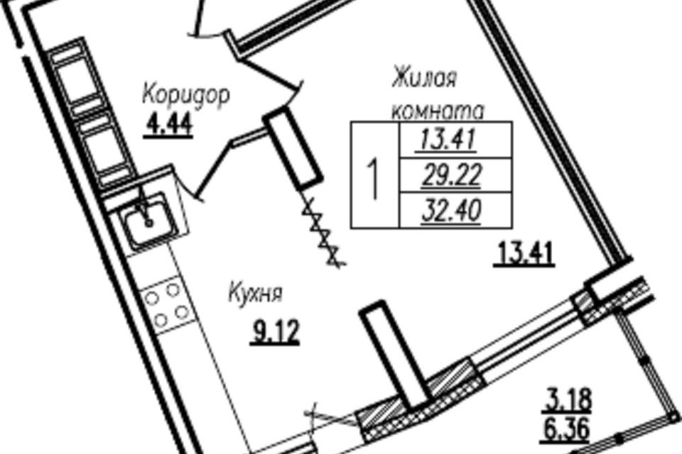 Продаётся 1-комнатная квартира, 29.22 м²