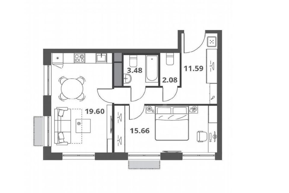 Продаётся 2-комнатная квартира, 52.3 м²