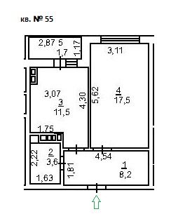 Продаётся 1-комнатная квартира, 42.5 м²