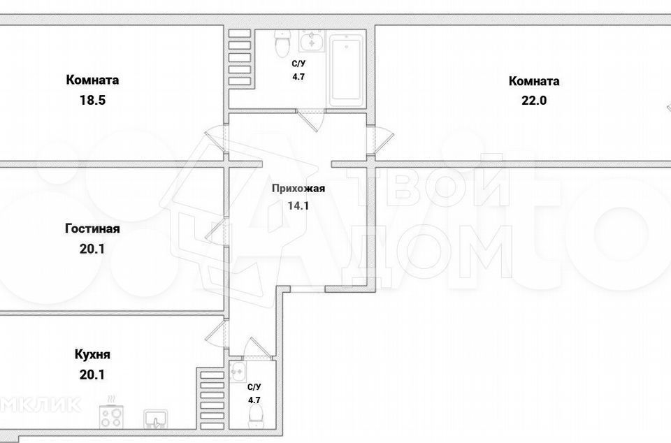 Продаётся 3-комнатная квартира, 96 м²