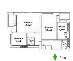 Продаётся 3-комнатная квартира, 74.4 м²