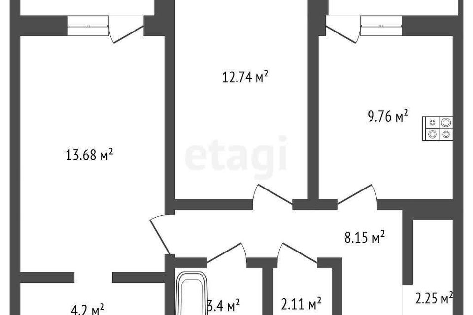 Продаётся 2-комнатная квартира, 63.1 м²