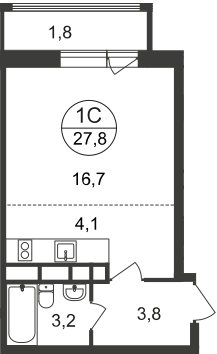 Продаётся студия, 27.8 м²