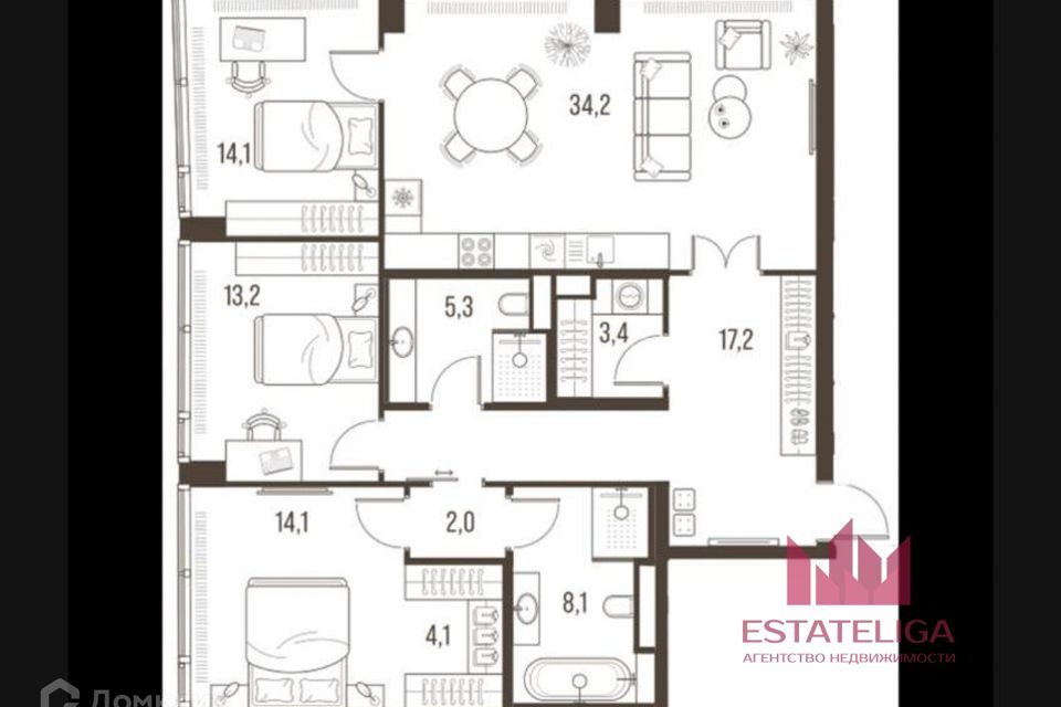 Продаётся 3-комнатная квартира, 115.8 м²