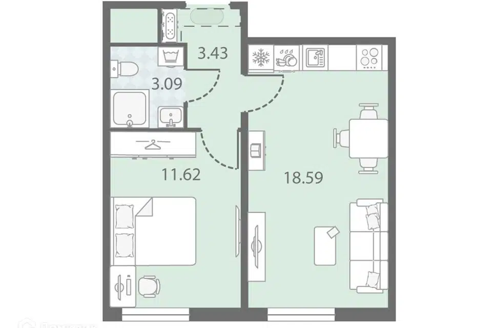 Продаётся 1-комнатная квартира, 36.6 м²