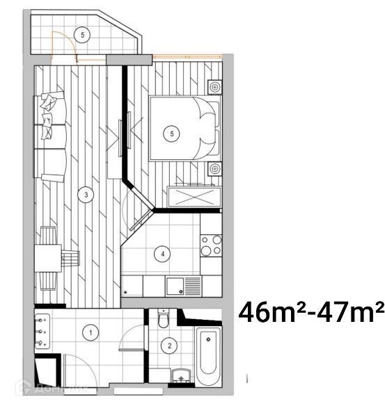 Продаётся 1-комнатная квартира, 46 м²
