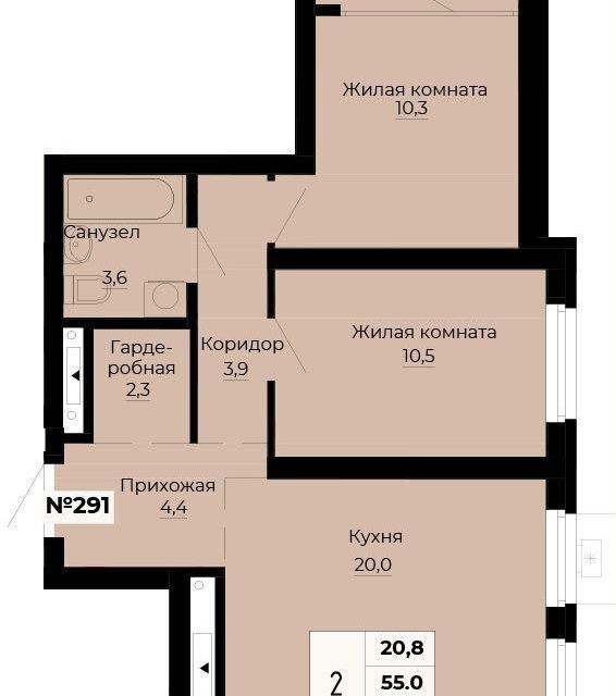Продаётся 2-комнатная квартира, 56.8 м²