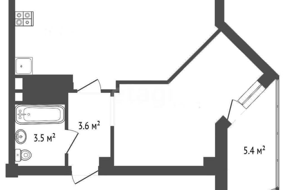 Продаётся 1-комнатная квартира, 42.67 м²