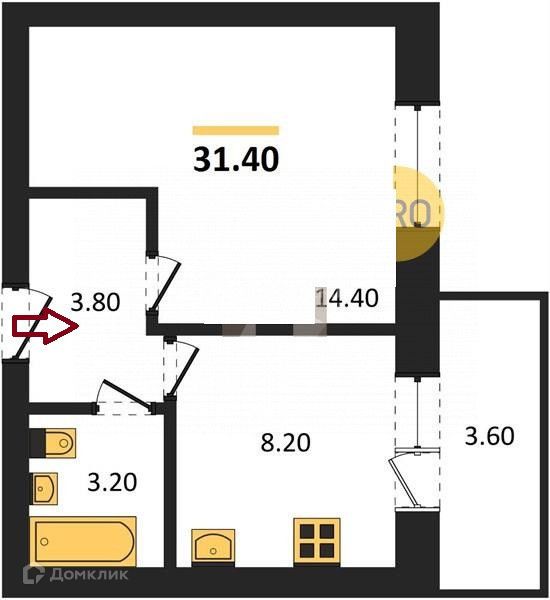 Продаётся 1-комнатная квартира, 31.5 м²