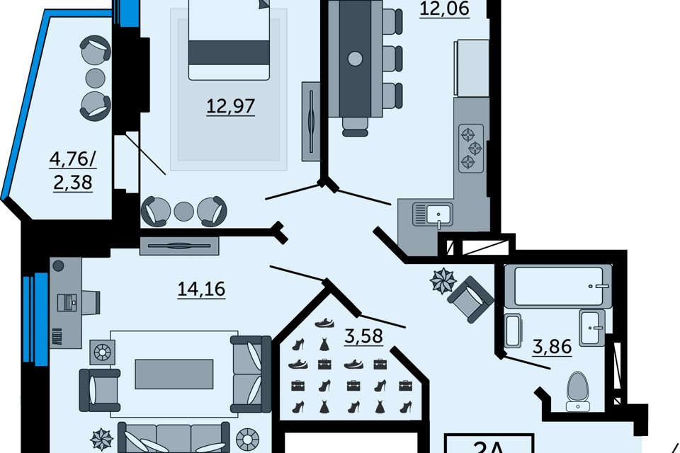 Продаётся 2-комнатная квартира, 61 м²