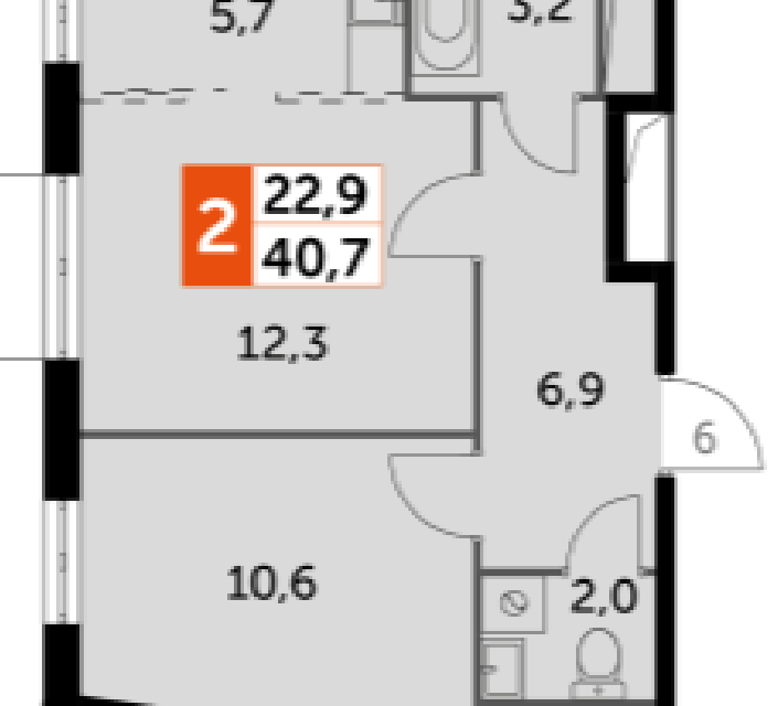 Продаётся 2-комнатная квартира, 40.7 м²