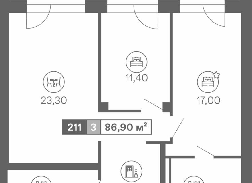Продаётся 3-комнатная квартира, 86.9 м²