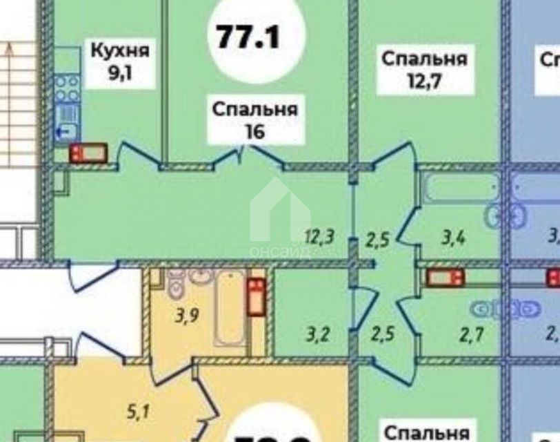 Продаётся 3-комнатная квартира, 78.21 м²