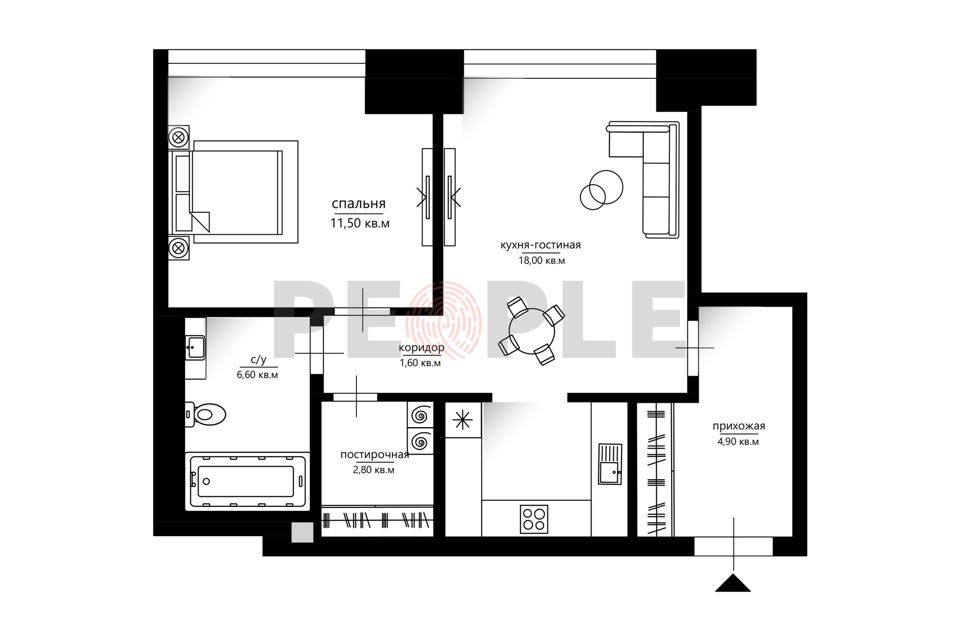 Продаётся 1-комнатная квартира, 43.1 м²