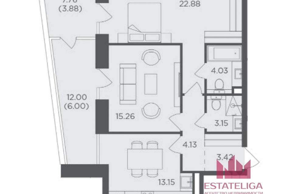 Продаётся 2-комнатная квартира, 66 м²