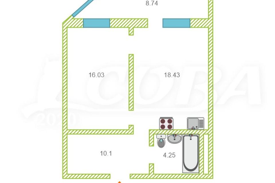 Продаётся 1-комнатная квартира, 48 м²
