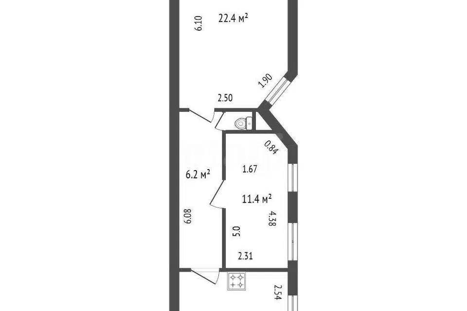 Продаётся 2-комнатная квартира, 52.6 м²