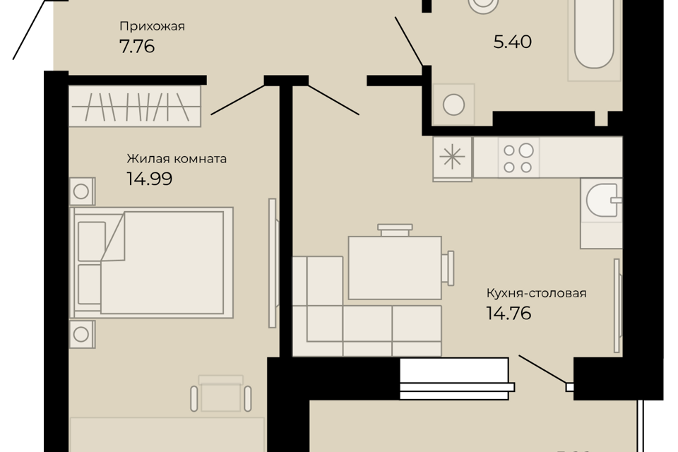 Продаётся 2-комнатная квартира, 42.6 м²