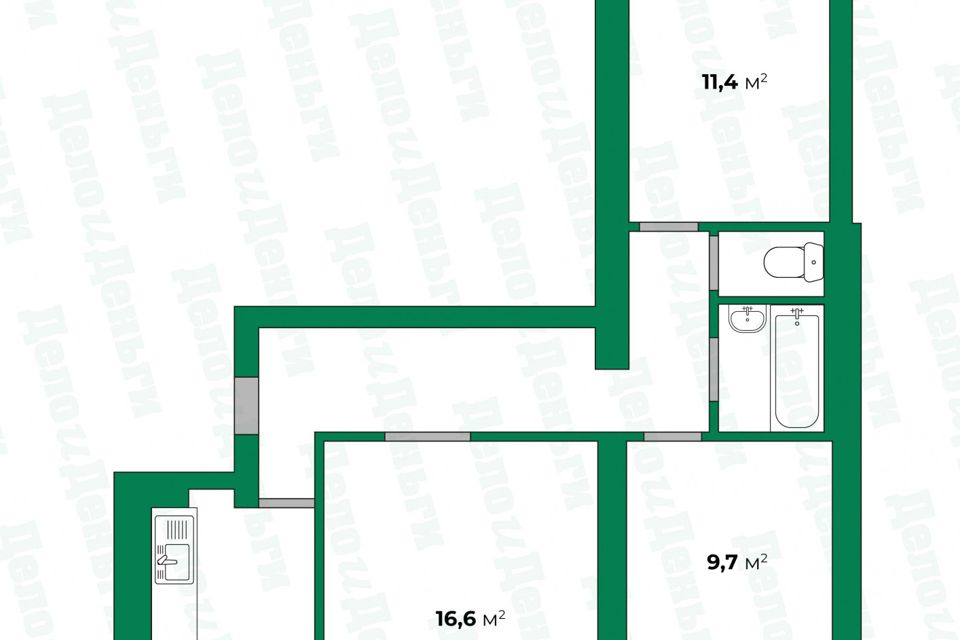 Продаётся 3-комнатная квартира, 60.7 м²