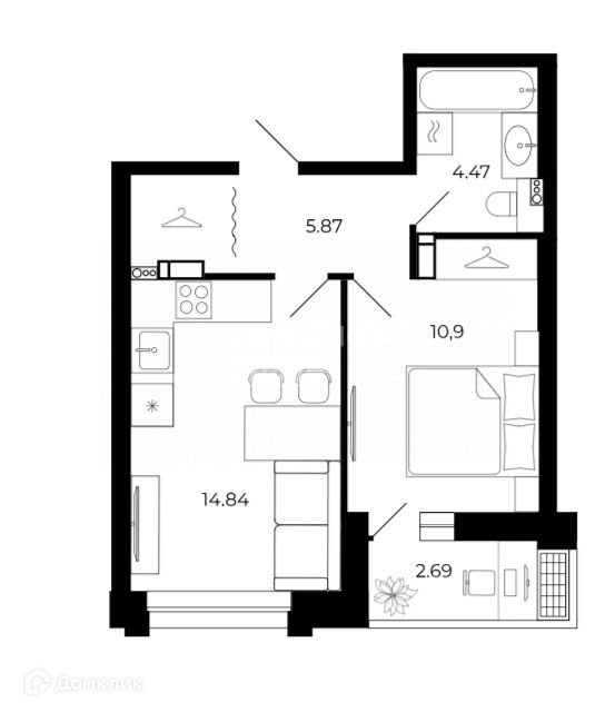 Продаётся 1-комнатная квартира, 39 м²