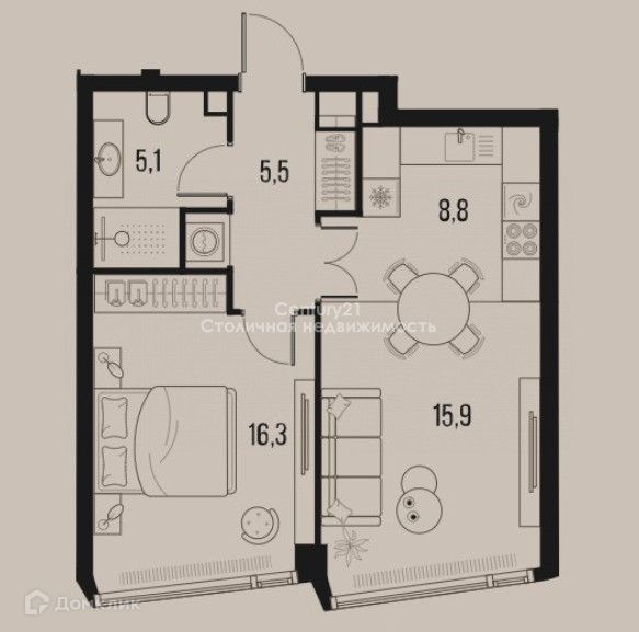 Продаётся 2-комнатная квартира, 53 м²