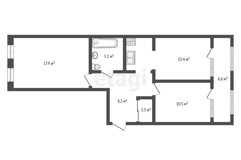 Продаётся 2-комнатная квартира, 65.4 м²