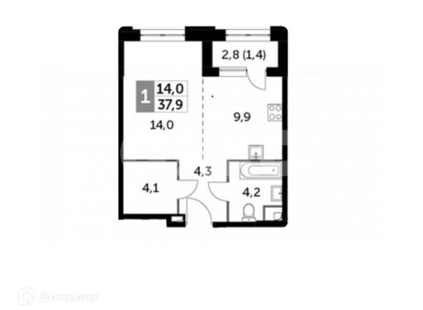 Продаётся 1-комнатная квартира, 38 м²