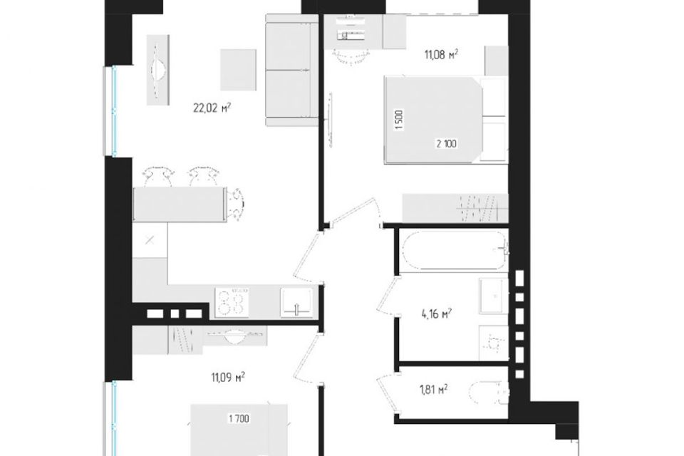 Продаётся 2-комнатная квартира, 60.1 м²