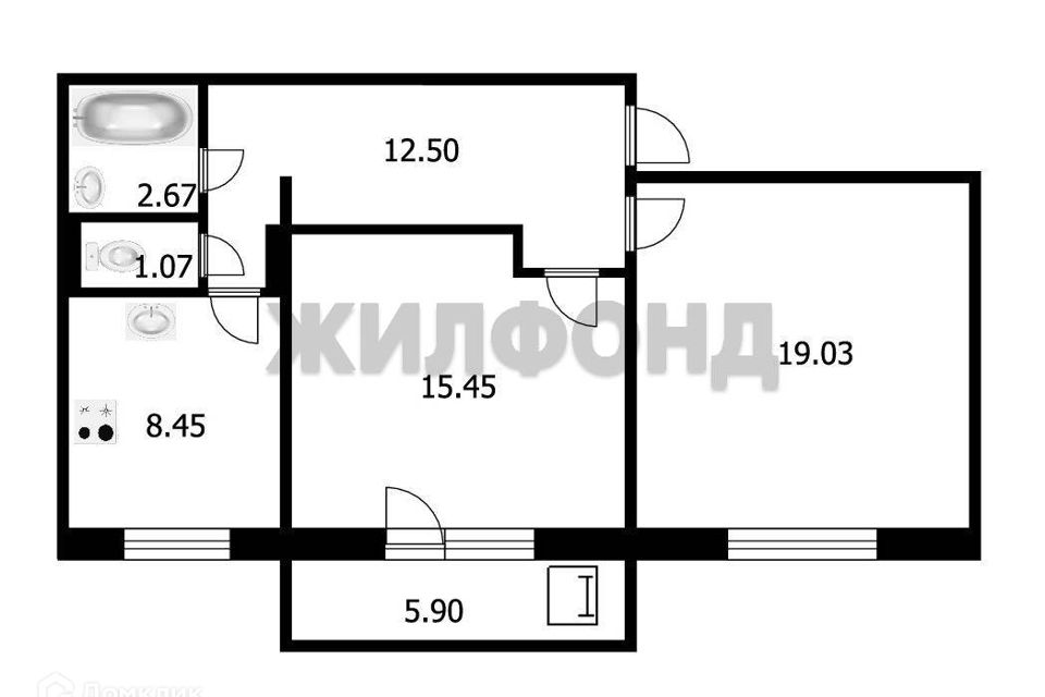 Продаётся 2-комнатная квартира, 59.3 м²