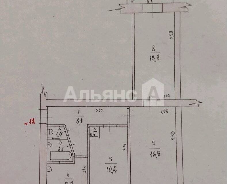 Продаётся 3-комнатная квартира, 57.8 м²
