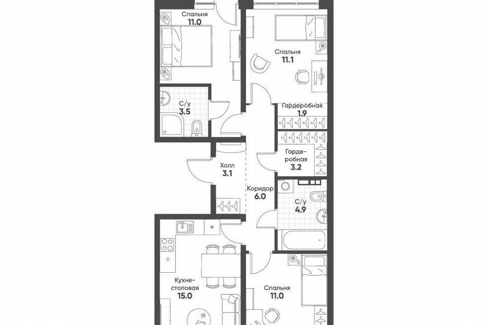 Продаётся 3-комнатная квартира, 72.4 м²