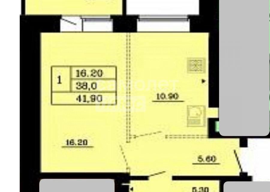 Продаётся 1-комнатная квартира, 41.9 м²