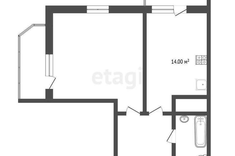 Продаётся 1-комнатная квартира, 46.1 м²