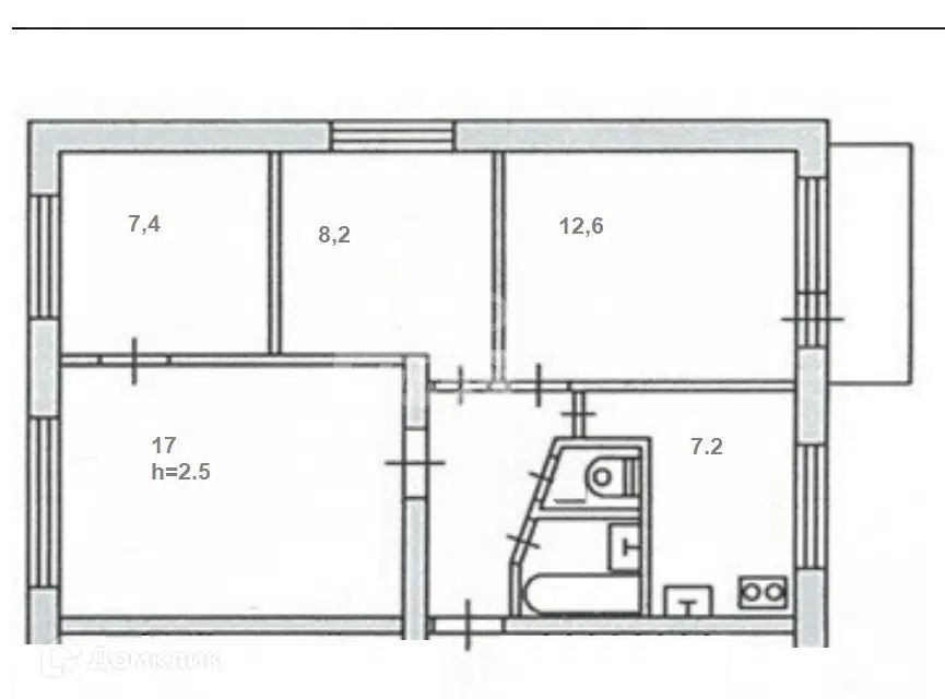 Продаётся 4-комнатная квартира, 59.5 м²