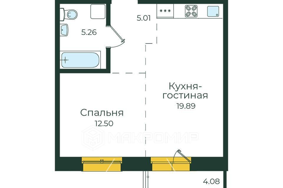 Продаётся 2-комнатная квартира, 46.74 м²