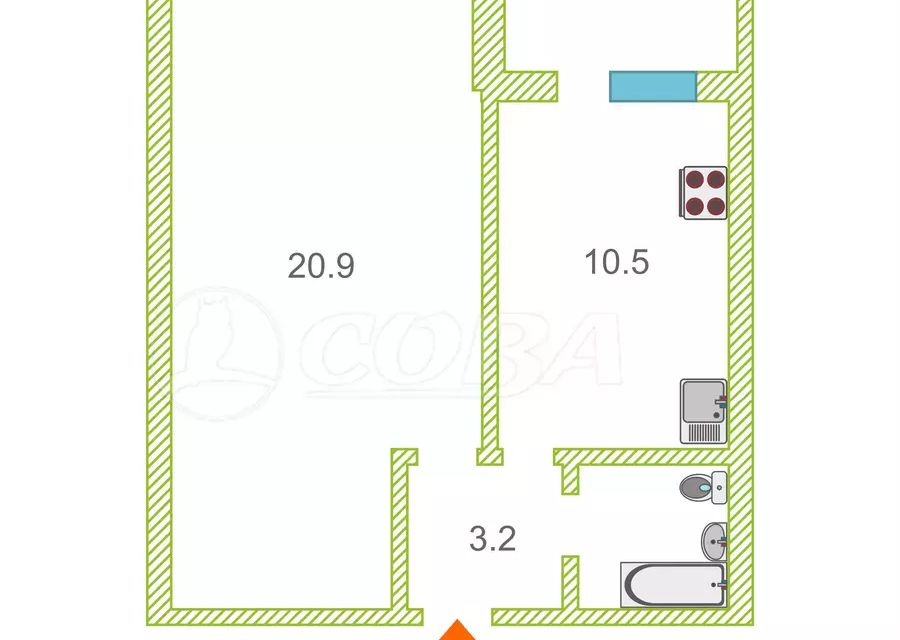 Продаётся 1-комнатная квартира, 36.8 м²