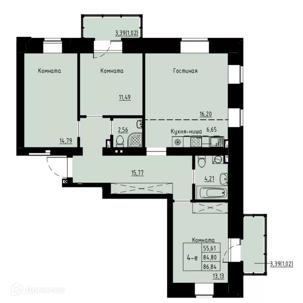 Продаётся 4-комнатная квартира, 87.2 м²