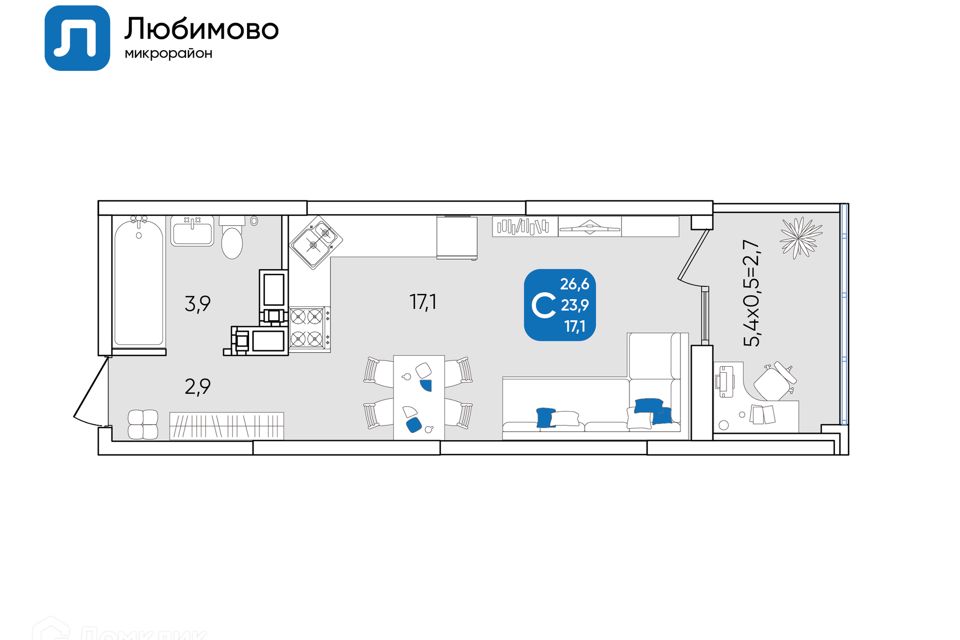 Продаётся студия, 26.6 м²