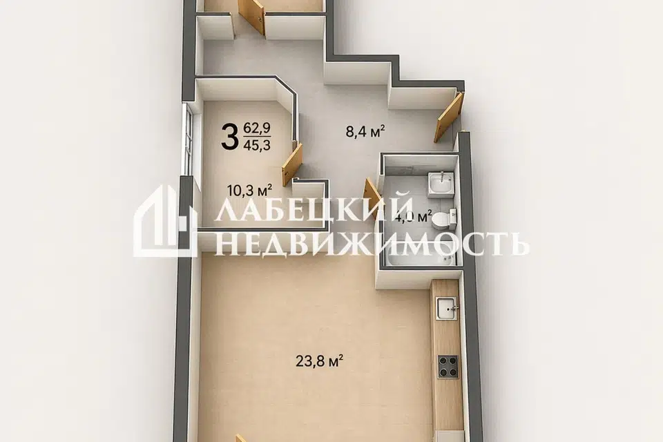 Продаётся 2-комнатная квартира, 63 м²