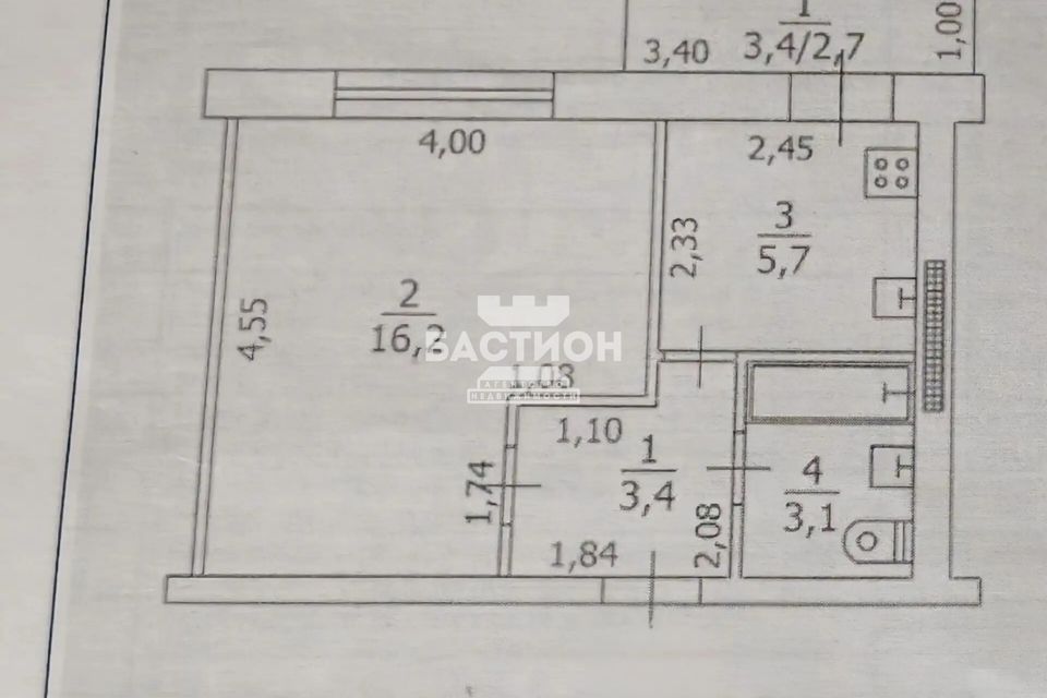 Продаётся 1-комнатная квартира, 31.1 м²