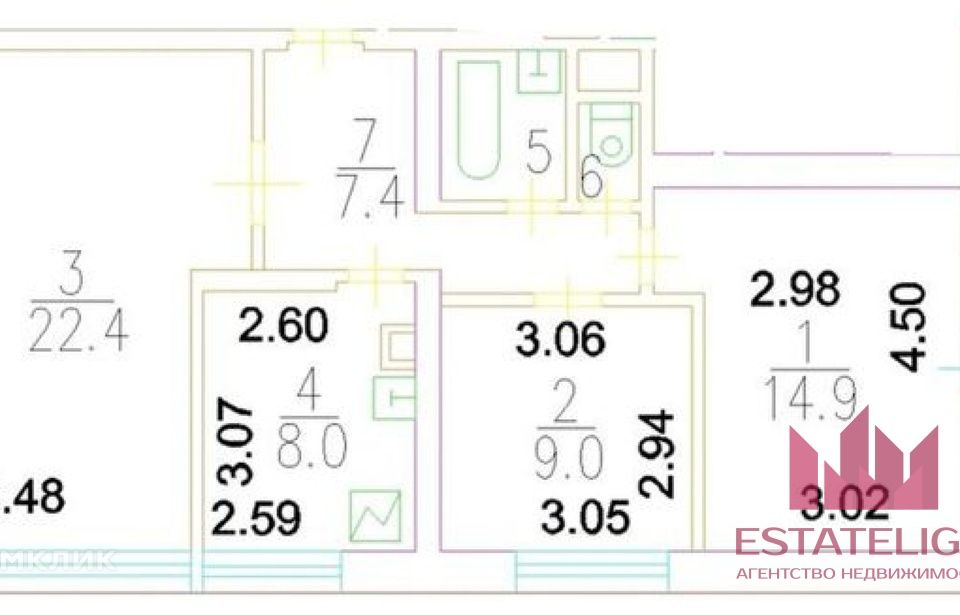 Продаётся 3-комнатная квартира, 64.6 м²
