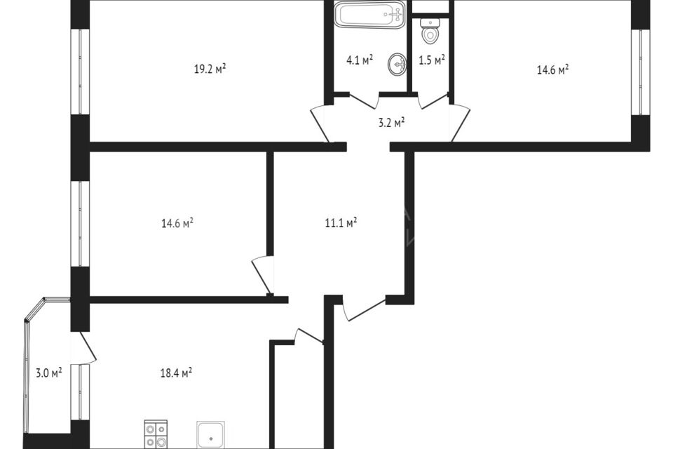Продаётся 3-комнатная квартира, 86.6 м²