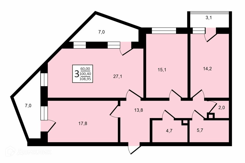 Продаётся 3-комнатная квартира, 108 м²