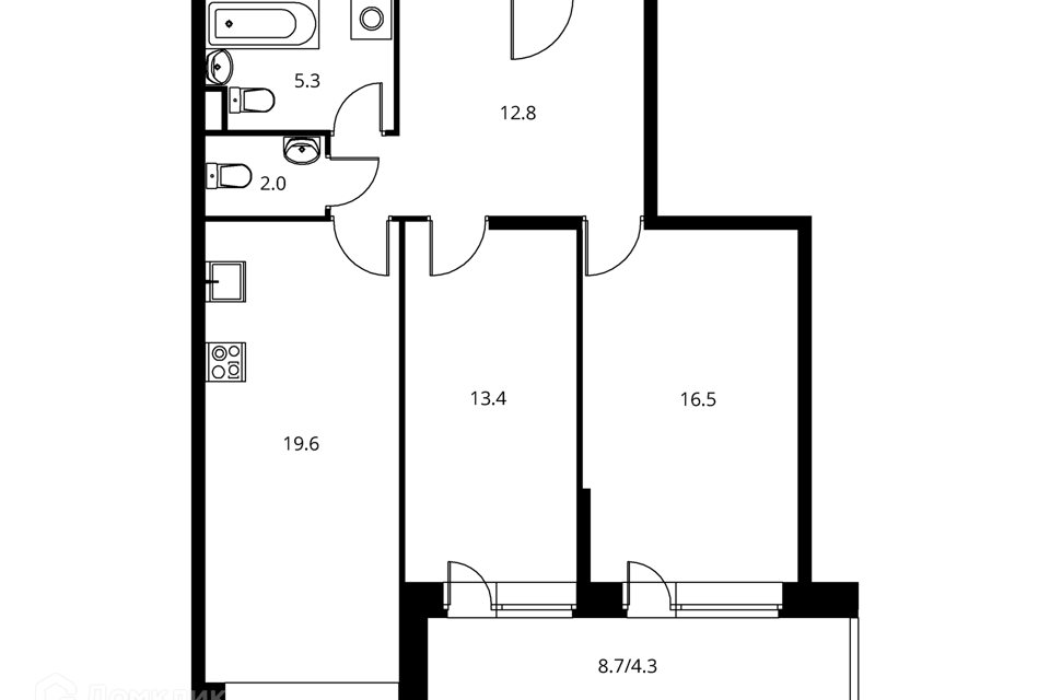 Продаётся 2-комнатная квартира, 75 м²