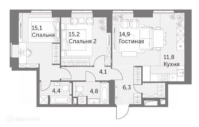 Продаётся 3-комнатная квартира, 78.7 м²