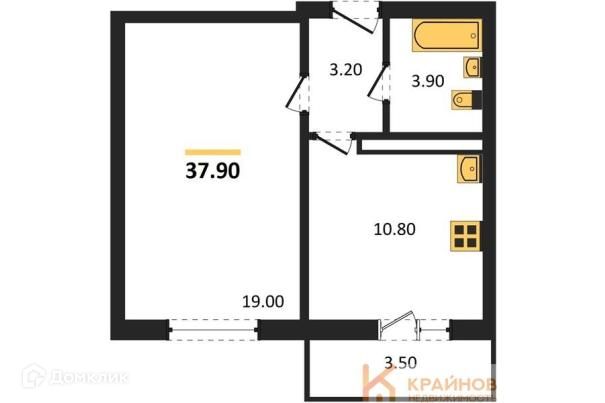 Продаётся 1-комнатная квартира, 37.9 м²
