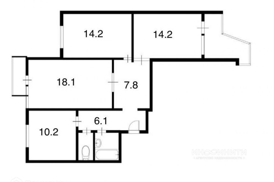 Продаётся 3-комнатная квартира, 76 м²