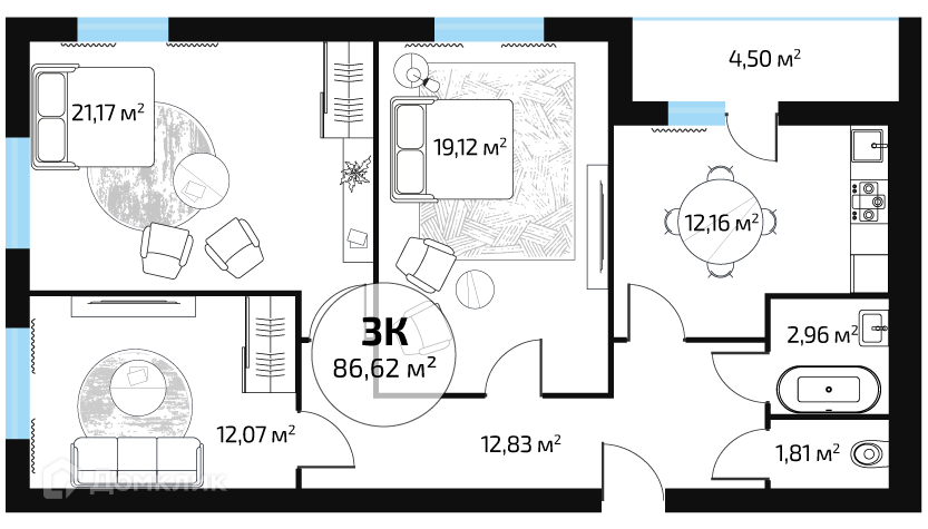 Дизайн 3 х комнатной квартиры 80 кв м в панельном доме, санузел на зоне коридора